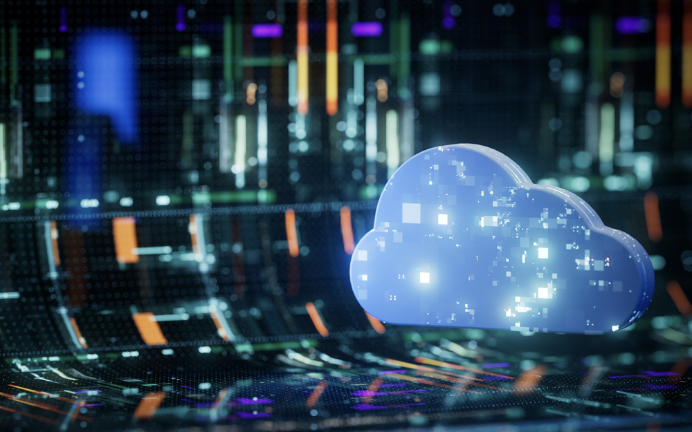 e-BO Cloud Computing Digital Information Data Center Technology. Computer Information Storage. Cybersecurity 3d Illustration